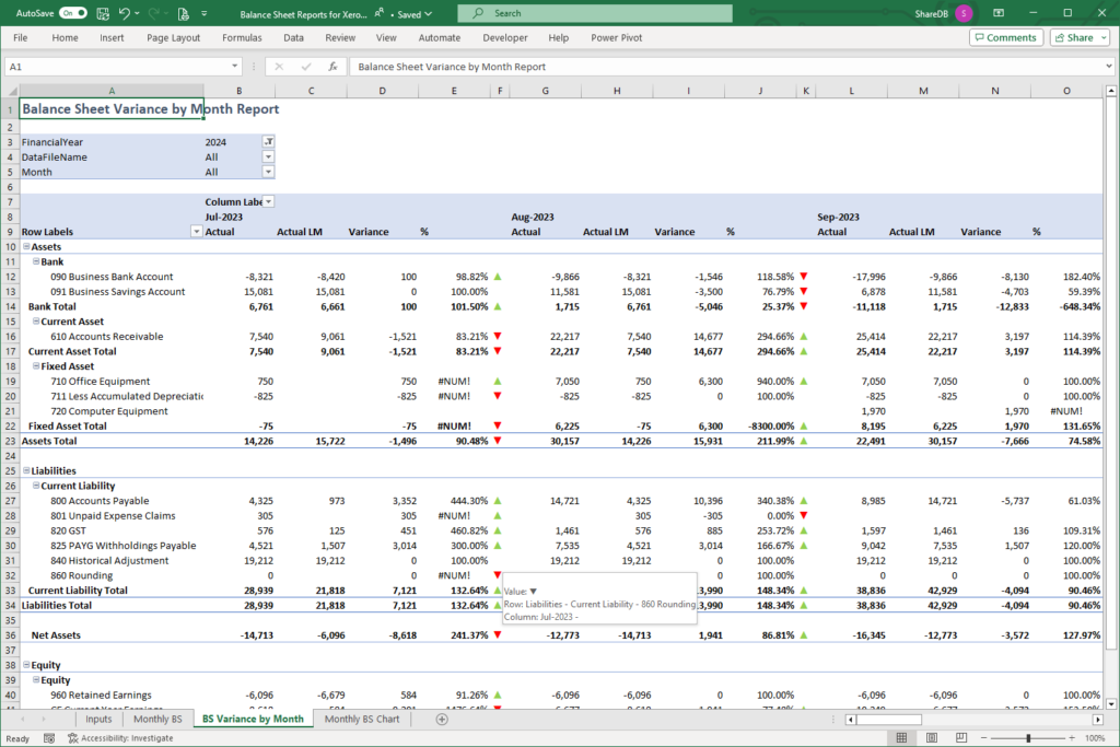 Balance Sheet Excel Reports for Xero - OdataLink